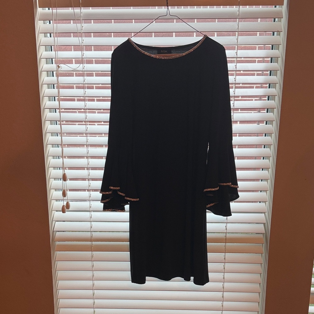 MSK Black Long Sleeve Dress with Silver Trim